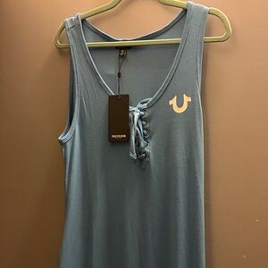True Religion Lace-Up Sky Blue Tank Top